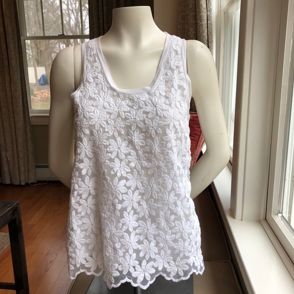 J Crew White Daisy Overlay Tank Top XS - Picture 1 of 7